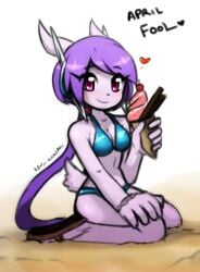 anthro aquatic_dragon bikini blush dragon female female_protagonist freedom_planet freedom_planet_2 ice_cream kenjikanzaki05 looking_at_viewer sash_lilac video_games water_dragon