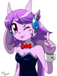 anthro aquatic_dragon blush bunnysuit dragon female female_protagonist freedom_planet freedom_planet_2 kenjikanzaki05 looking_at_viewer sash_lilac video_games water_dragon wink winking_at_viewer