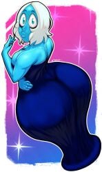 1girls ass ass_in_dress big_ass blue_body blue_diamond_(steven_universe) bottom_heavy breasts bubble_butt cartoon_network clothing diamond_authority dress fat_ass female female_only gem_(species) huge_ass large_ass looking_at_viewer looking_back massive_ass n-kosi n-kosi_(coloring) rear_view solo steven_universe thick_ass thick_thighs viewed_from_above white_hair wide_hips