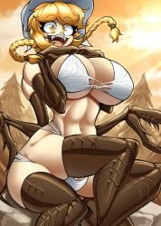 1girls 2023 big_breasts bra claw cliffside cordie curvy_female high_resolution monster monster_girl muscular_female panties smile spider_girl spider_humanoid tagme twintails zzzhodazzz