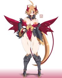 big_breasts bimbo blonde_hair breasts breasts_out demon_girl disgaea disgaea_rpg dismania huge_breasts large_breasts leotard long_hair looking_at_viewer lucy_(disgaea_rpg) milf nipples nippon_ichi_software succubus tagme topless