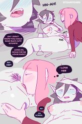 adventure_time fingering marceline nude_female oral pink_body pink_hair pink_skin princess_bubblegum sex steamydark steemyart yuri