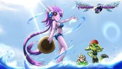 anthro aquatic_dragon bikini blush canine carol_tea dragon feline female female_protagonist freedom_planet freedom_planet_2 kenjikanzaki05 looking_at_viewer milla_basset sash_lilac video_games water water_dragon wildcat