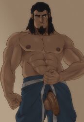 1boy aizenhower avatar_legends balls bara beard beefy blush daddy facial_hair flaccid male male_only manly muscles muscular penis penis_out shirtless solo solo_male the_legend_of_korra tonraq uncut veiny_penis water_tribe