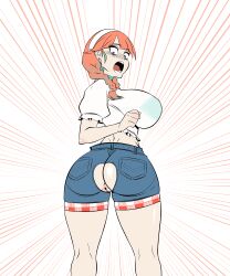 06024x ass_focus hole_in_pants hololive hololive_english hololive_myth large_ass large_breasts plaid pussy shocked shocked_expression short_shorts takanashi_kiara thick_thighs twintails virtual_youtuber voluptuous wide_hips