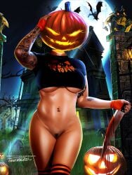 bottomless breasts killbiro motley_monroe pubic_hair pumpkin_head