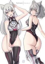 1girls absurd_res ass ass_focus bare_shoulders black_thighhighs blush boots breasts bubble_butt cat_ears catgirl chascoby core_crystal curvy female female_only grey_hair highres large_ass leotard long_gray_hair long_hair looking_at_viewer looking_back m_(xenoblade) medium_breasts mio_(xenoblade) monolith_soft multiple_views nintendo short_gray_hair short_hair silver_hair slim_waist thick_ass thick_thighs thigh_boots thighhighs thighs very_long_hair voluptuous white_boots wide_hips xenoblade_(series) xenoblade_chronicles_3 yellow_eyes