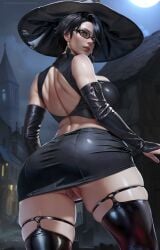 ai_generated bayonetta bayonetta_(character) black_hair bottomless glasses looking_at_viewer pussy pussy_lips vagina yiqiang