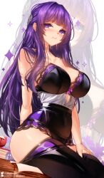 big_breasts blush fern_(sousou_no_frieren) girl lace latex likunea lingerie looking_at_viewer sousou_no_frieren thick_thighs violet_eyes violet_hair