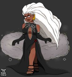 1female 1girls 2023 black_dress brown_skin dark-skinned_female dopeisnukat feet grey_toenail_polish grey_toenails heels marvel marvel_comics ororo_munroe sfw storm_(x-men) white_hair x-men