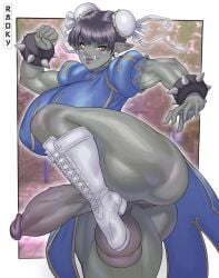 1futa 2023 2d ass balls big_breasts big_penis black_hair bottomless bracelet breasts chun-li_(cosplay) clothed clothing color erection footwear full-package_futanari futa_only futanari green_body green_skin hi_res huge_cock humanoid humanoid_penis large_penis mostly_clothed muscular muscular_arms muscular_futanari muscular_legs orc orc_futanari original penis penis_out pussy raoky sharp_teeth shelur shoes short_hair solo solo_futa spiked_bracelet street_fighter thick_thighs thighs veiny_penis