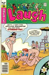 2boys 3girls archie_andrews archie_comics areolae betty_and_veronica betty_cooper black_hair blonde_hair breasts brown_hair casual comic_cover english_text female human male moriartyhide nipples nude nude_female nude_male nudist pale_skin penis pubic_hair public public_nudity red_hair speech_bubble text veronica_lodge