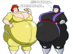 2girls april_o'neil april_o'neil_(tmnt_1987) bbw belly_bigger_than_head black_bodysuit breasts_bigger_than_head burp burping cleavage dark_blue_hair dialogue fat fat_ass fat_belly fat_breasts fat_hips fat_thighs female huge_belly huge_breasts karai mizz-britt overstuffed pizza red_hair red_headband simple_background ssbbw stuffing talking teenage_mutant_ninja_turtles teenage_mutant_ninja_turtles_(1987) touching_own_belly weight_gain white_belt white_boots yellow_jumpsuit