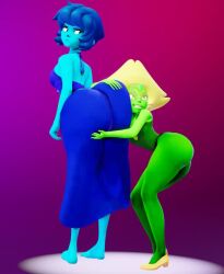 2girls 3d animated annoyed_expression blue_hair blue_skin cartoon_network fat_ass female gem_(species) green_skin grin jiggling_ass lapis_lazuli_(steven_universe) mp4 no_sound peridot_(steven_universe) prevence purple_background smiling steven_universe tagme touching_ass video yuri