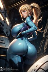 ai_generated backboob big_ass big_breasts blonde_hair blue_eyes cameltoe female from_behind huge_ass huge_breasts long_hair looking_back metroid ponytail samus_aran space spaceship stable_diffusion suit thick_thighs thighhighs tight_clothing winterzone zero_suit