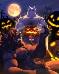 2023 2boys anthro barazoku big_penis canid canine canis cum cum_drip cum_on_pectorals duo fucking_pumpkin fur furry gay genital_fluids ghost ghost_boy halloween holidays humanoid_genitalia humanoid_penis jack-o'-lantern jack_o'_lantern looking_at_viewer male male/male male_focus male_nipples male_only mammal manly muscular_anthro nipples penis pumpkin pumpkin_masturbation skarltano solo_male