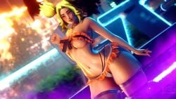 3d bikini clothing curvy_female league_of_legends nillin_(artist) riot_games swimsuit thick_thighs thighs wet zeri_(league_of_legends)