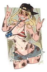 1girl 1girls 2020s 2023 adult_female adult_girl american_flag_bikini armpits artist_name ass background_character backwards_baseball_cap backwards_cap baseball_cap belly_button big_ass big_breasts bikini bikini_bottom bikini_top bikini_under_clothes black_headwear blonde_hair blue_eyes blush_stickers bottomwear braces breasts brown-tinted_eyewear busty cleavage clothed clothed_female clothes clothing confidence confident confident_smile cowboy_shot curvaceous curvy denim denim_shorts devil_horns_(gesture) dirty dirty_body dirty_girl dirty_legs duo eyebrow_piercing eyewear female female_only frappé_(gerph) front_view gerph gesture grand_theft_auto grand_theft_auto_vi grin gta_pedestrians hair hat headwear hi_res hourglass_figure human large_ass large_breasts legs_together light-skinned_female light_skin long_hair long_hair_female looking_at_viewer minishorts mud mud_girl_(gta_vi) navel necklace npc original original_character piercing pose posing shorts side-tie_bikini signature simple_background smile smiling smiling_at_viewer snapback solo solo_female standing stomach strong_tomboy_(spectrum) sunglasses swimsuit tanline teeth thick_thighs thighs thong thong_bikini tinted_eyewear tomboy tongue tongue_out topwear unnamed_character voluptuous watermark western_art western_cartoon_style wide_hips