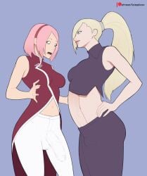 2futas before_sex big_breasts big_penis blonde_hair blue_eyes boruto:_naruto_next_generations breasts brown_hair bulge clothed clothing comparing comparing_penis dress duo erect_penis erection erection_under_clothes fully_clothed futa_only futa_with_futa futanari green_eyes highres huge_cock huge_penis human ino_yamanaka large_penis leinadxxx light-skinned_futanari light_skin long_hair looking_at_another looking_at_partner looking_at_penis mature_futa midriff milf multiple_futa naruto naruto_(series) pants penis penis_awe penis_out penis_size_difference pink_hair ponytail presenting presenting_penis sakura_haruno shirt standing surprised surprised_expression thick_penis uncensored vest