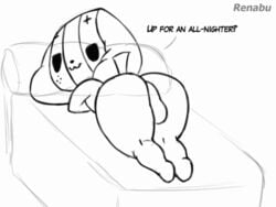 1boy 2017 all_fours animate_inanimate animated anthro ass ass_up bed big_ass bulge canine clothing dialogue empty_eyes floppy_ears furry half-closed_eyes looking_at_viewer looking_back male male_only mammal monochrome motion_lines nintendo nintendo_switch on_bed presenting presenting_hindquarters rear_view renabu seductive shortstack simple_background sketch smile solo switch_dog testicles text thick_thighs twerking underwear video_games wide_hips