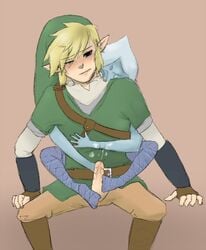 1boy 1girls arm_guards artist_request blonde_hair blue_hair blush boots cum elf_ears feet female fi fingerless_gloves footjob gloves hat link link_(skyward_sword) male male_focus nintendo pants penis penis_out short_blue_hair short_hair skyward_sword the_legend_of_zelda the_legend_of_zelda:_skyward_sword unknown_artist wince