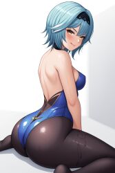 ai_generated ass breasts cosplay eula_(genshin_impact) fat_ass genshin_impact huge_ass legs licking_lips looking_at_viewer mona_(genshin_impact)_(cosplay) pantyhose shiny_skin sitting tight_ass tight_clothing wet_clothes white_background