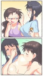 azumanga_daiou blush breast_sucking breasts breasts_out drinking female grabbing grabbing_another's_breast highres huge_breasts inkerton-kun inkuusan long_hair mature_female nyamo_minamo_kurosawa tank_top teacher yukari_tanizaki yuri