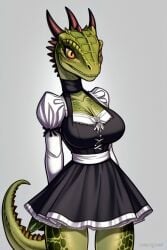 ai_generated anthro argonian argonian_female female_anthro maid_uniform rataddict skirt standing