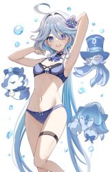 1girls 2024 2d 2d_(artwork) alternate_costume arms_behind_head belly_button blue_eyes blue_hair blue_underwear blush bra female female_focus female_only front_view furina_(genshin_impact) genshin_impact happy happy_female harimoji heterochromia hoyoverse light-skinned_female light_skin long_hair looking_at_viewer mihoyo open_mouth panties petite petite_body petite_female simple_background small_breasts smiling smiling_at_viewer solo solo_female solo_focus standing two_tone_hair underwear white_background white_hair