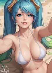 ai_generated arleryn big_breasts blue_eyes happy league_of_legends league_of_legends:_wild_rift selfie smile sona_buvelle stable_diffusion