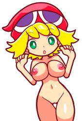 1girls :o accurate_art_style amitie areolae beanie big_breasts blonde_hair breasts completely_nude curvaceous curvy curvy_figure female furii_(artist) green_eyes light-skinned_female light_skin looking_at_viewer navel nipples nude open_mouth pussy puyo_puyo puyo_puyo_artstyle sega shiny_skin short_hair solo thighs white_background