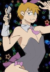 arataka_reigen boner bunnysuit flat_chest smiling thick_thighs