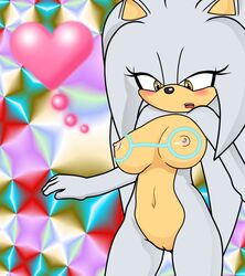 amber_eyes blush breasts female heart hedgehog looking_at_self markings psychedelic_background pussy rule_63 sega silver_the_hedgehog sonic_(series) sonic_the_hedgehog_(series)