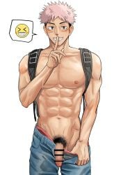 1boy abs bara bare_pectorals erection gay itadori_yuuji jujutsu_kaisen male male_focus male_only motyaki muscles muscular muscular_male nipples nude solo yaoi