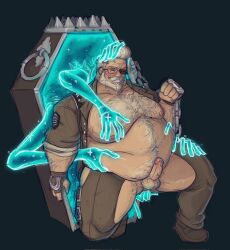 balls beard blush body_hair boner closed_eyes coffin erection erotic_bones facial_hair fat fat_man fingering fingering_ass glasses goldlewis_dickinson guilty_gear guilty_gear_strive male male_only moobs obese obese_male on_one_knee overweight overweight_male penis