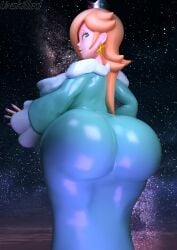 3d 3d_(artwork) ass_focus backboob big_breasts casual clothed female female_only huge_ass huge_breasts mario_(series) nintendo no_bra png princess_rosalina teasing tight_clothing unski113d