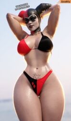 1girls 3d 3d_(artwork) batman:_arkham_knight batman_(series) big_breasts bikini bozo_pubic_tattoo cameltoe clussy dc dc_comics dialogue english_text female female_only harley_quinn harley_quinn_(classic) harley_quinn_(injustice) high_resolution hips hourglass_figure huge_breasts injustice_2 jester_cap jester_hat large_breasts light-skinned_female light_skin looking_at_viewer navel pubic_tattoo slim_waist smitty34 solo tattoo text thick_hips thick_thighs thighs top_heavy underboob waist wide_hips