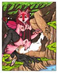 2011 anthro breasts butterfly canine collar color corset cunnilingus day female forest fur furry handjob herm hybrid intersex lagomorph licking luthiennightwolf nude on_back oral oral_sex outdoors penis pink pubic_hair pussy rabbit sex spread_legs spreading tongue tree upside-down vaginal_penetration water wings wolf wood