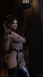 3d big_breasts blender_(software) cyberpunk_2077 holding_gun holding_weapon native_american panam_palmer solo_female tattoo thighhighs trigger_discipline vessel3d