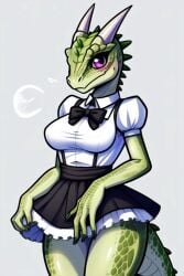 ai_generated anthro argonian argonian_female female_anthro maid_uniform rataddict skirt standing