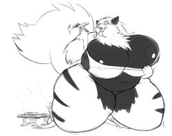 anthro arcanine canine chubby eating female fur furry gillpanda growth macro obese overweight pokemon pokemon_(species) weight_gain