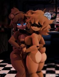 2girls 3d ass breasts female females females_only five_nights_at_freddy's freddy_(fnaf) fredina's_nightclub fredina_(cally3d) frenni_fazclaire golden_freddy_(fnaf) golden_fredina_(cally3d) gusinka looking_at_viewer nude nude_females tagme type_0