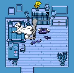 anon anthro ass bed bird's-eye_view bovid caprine clothing clothing_aside detailed_background digital_media_(artwork) faceless_character faceless_male female furniture goat high-angle_view lepixius male male/female mammal nude penetration pixel_(artwork) sex toriel undertale undertale_(series)