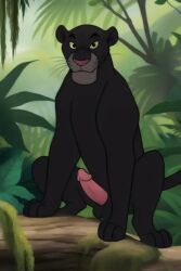 ai_generated bagheera bagheera_(jungle_book) big_penis black_panther cartoony disney feline feral jungle looking_at_viewer male male_focus male_only panther pantherine