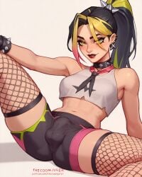 1futa ai_assisted ai_generated alternate_version_at_source alternate_version_available balls black_hair black_lipstick bulge bulge_through_clothing choker clothed clothing dickgirl ear_piercing earrings eyebrows eyelashes eyeliner eyeshadow fishnet_legwear fishnets fortnite fortnite:_battle_royale freckles futa_only futa_sans_pussy futanari green_eyes helsie_(fortnite) legwear lipstick makeup medium_breasts ponytail seductive shorts sitting solo solo_futa spread_legs testicles thecoomjurer thick_thighs thighhighs thighs two-tone_hair