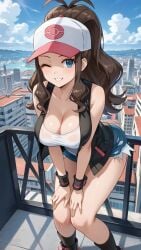 ai_generated cleavage hilda_(pokemon) tagme winking_at_viewer