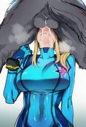 1boy 1girls ai_generated balls balls_deep big_breasts blonde_hair breasts cum cum_in_mouth cum_in_throat deepthroat face_fucking fellatio female hornyartx knotting large_breasts long_hair male metroid nintendo oral oral_knotting oral_sex penis ponytail samus_aran sidelocks solo_focus straight sword_swallowing_position testicles throat_bulge toned toned_stomach uncensored zero_suit zoophilia