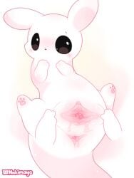 anus black_eyes black_nose blush bodily_fluids body_blush clitoral_hood clitoris digital_drawing_(artwork) digital_media_(artwork) female feral genital_fluids genitals glistening glistening_body glistening_genitalia glistening_vulva gradient_background hi_res nakimayo offscreen_character pawpads pink_anus pink_pawpads pink_vulva rain_world simple_background slugcat solo_focus spread_vulva spreading survivor_(rain_world) urethra vaginal_fluids videocult vulva vulva_blush white_body