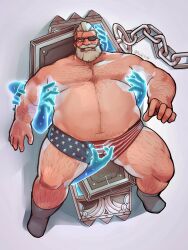 american_flag_print balls beard blush body_hair bulge coffin facial_hair fat fat_man flaccid glasses goldlewis_dickinson guilty_gear guilty_gear_strive kuki1210 male male_only obese obese_male overweight overweight_male penis underwear