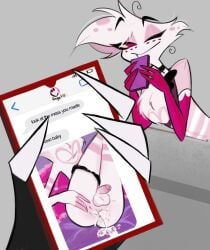 after_sex anal angel_dust_(hazbin_hotel) creampie cum_in_ass gay halfalemon hazbin_hotel husk_(hazbin_hotel) phone phone_screen yaoi